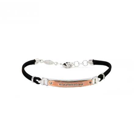 LUXO- Bracciale uomo con placca e brillanti neri centrale e Caucciu, COD: BR35